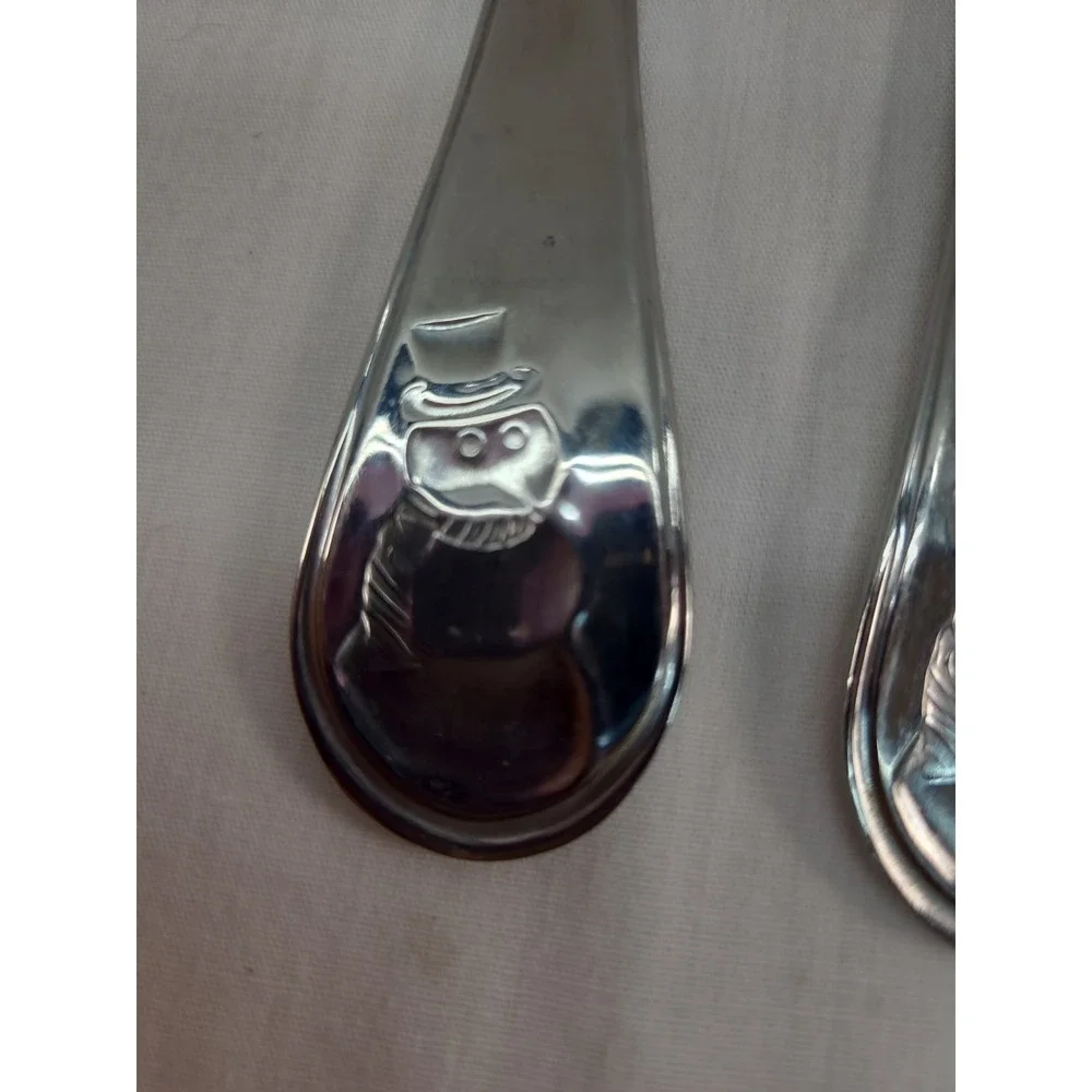 4 Cambridge Stainless Steel Snowman Frost Soup Spoons Silverware Flatware